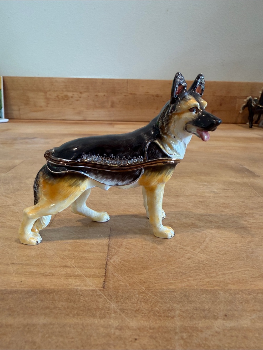 German Shepherd Trinket Box Jewelry Holder - Black, Tan and White